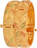 Touchstone Indian Bollywood Finely Hand Engraved Peeled Metal Pretty Mesh Work Jaipur Meenakari Enamel Exclusive Designer Jewelry Bangle Bracelets in Gold Tone for Women.